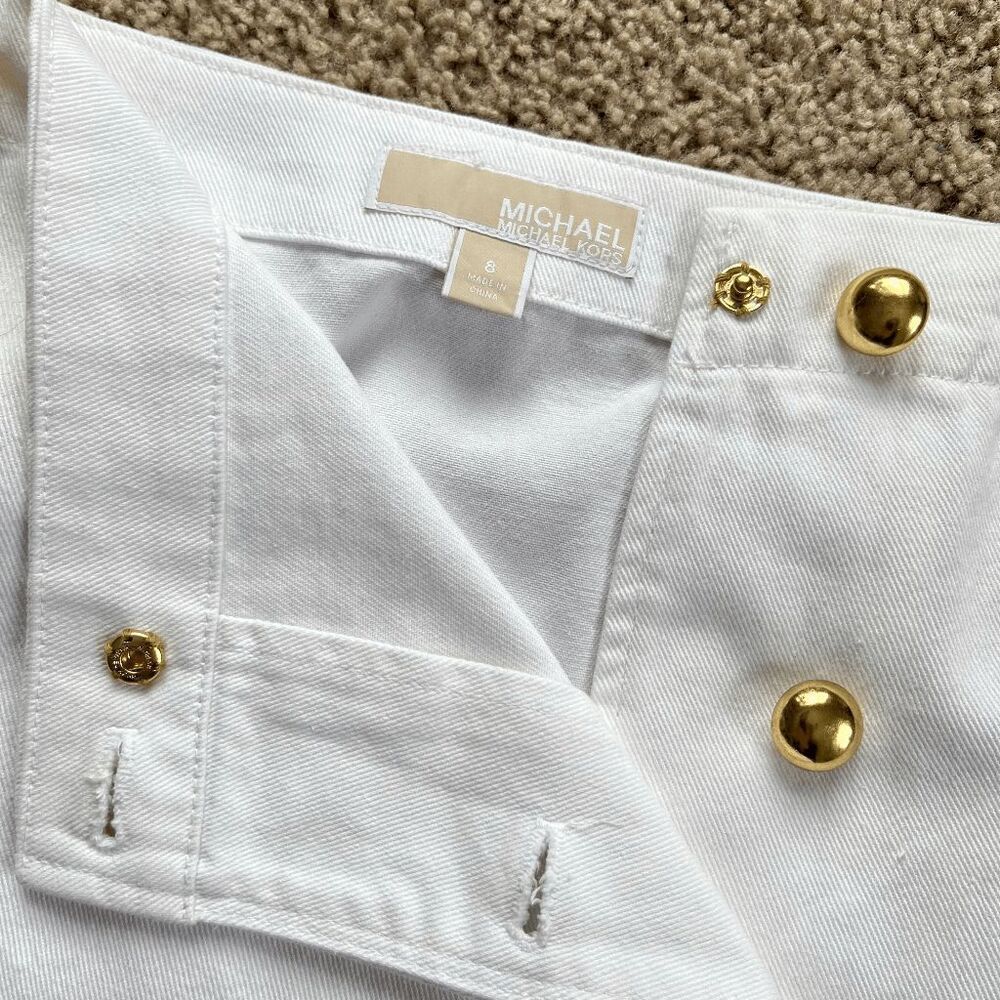 Michael Kors White Nautical Sailor Mini Skirt Gold Buttons 8 - Picture 3 of 10
